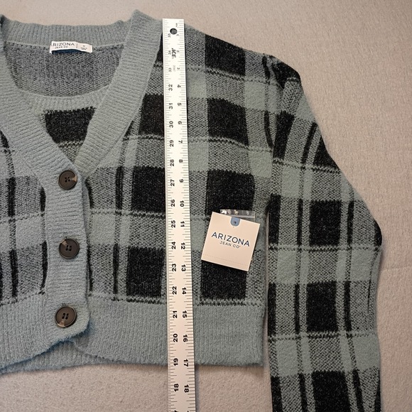 NWT Arizona Jean Company Cropped Flannel Cardigan 2 Piece Size Medium Blue/Black - Picture 7 of 11